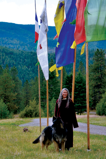 Linda Pritzker with a dog